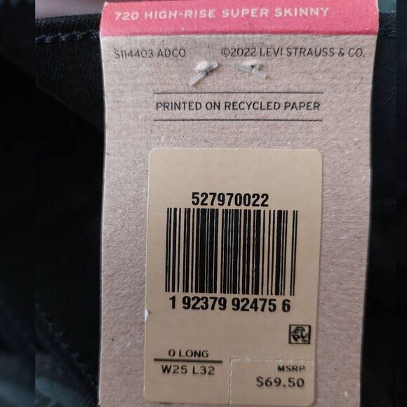 NEW Levi's 720 High Rise Super Skinny Jeans Black Hyperstretch 25x32 - Picture 7 of 9